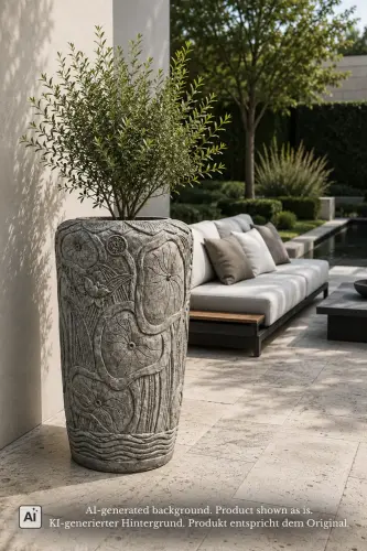 Product image of the product “Pot with Lotus Ornaments, 100 cm Height, 60 cm Dia, Natural Stone ”